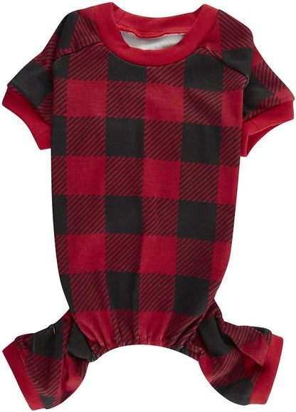 Red Plaid Christmas Clothes for Dogs Baffulo Pajamas Onesie PJS for Pet Back Length 12" Small