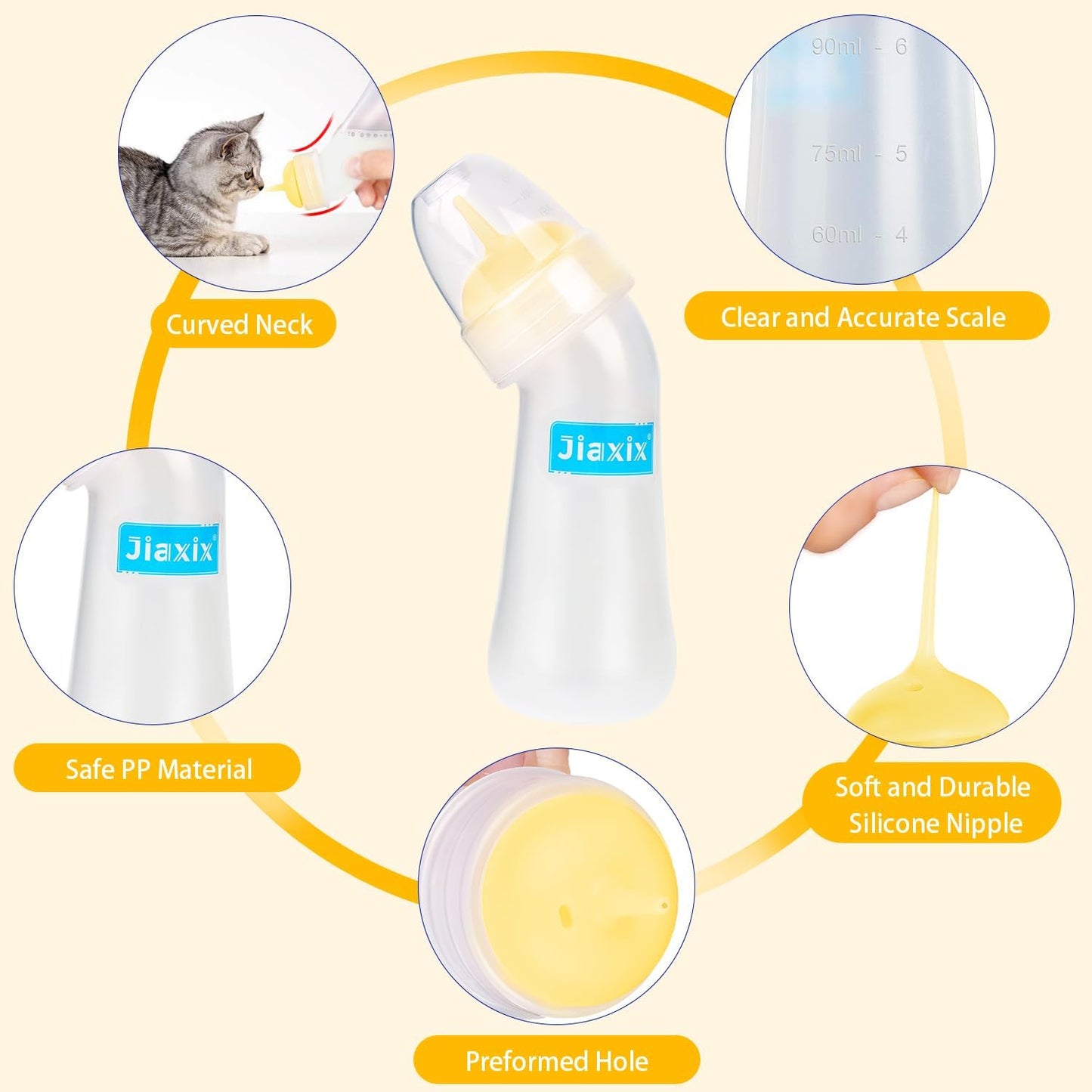 Pet Nursing Bottle Kit for Newborn Animals,Kitten Bottle Feeding Kit Silicone Anti-Choking Nipple and Kitten Syringe for Kittens Puppys Rabbits Squirrel (Yellow)