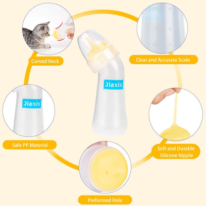 Pet Nursing Bottle Kit for Newborn Animals,Kitten Bottle Feeding Kit Silicone Anti-Choking Nipple and Kitten Syringe for Kittens Puppys Rabbits Squirrel (Yellow)