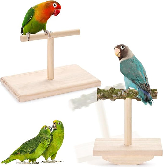 2- Pieces Natural Wooden Bird Habitat Training Toy Bird Wooden Habitat Platform Habitat Frame Birdcage Toy Fitness Accessories Suitable for Long Tailed Parrots Cockatoos Macaws Sparrow Love Birds