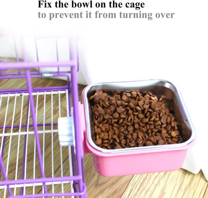 Dog Crate Bowl for Cage, Detachable Stainless Steel Pet Food Bowls, Hanging Anti-overturning Water Feeder Container Coop Cup for Cat Puppy Birds Rats Guinea Pigs Rabbit Hamster (2PCS)