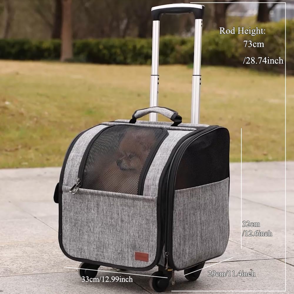 HSC PET Cat Strollers Small Dog Carriers with Wheels Softsides Softsides Backpacks for Mobility-impaired Pets Travel Strollers Puppy Detachable Rolling Slide,Bunny Rabbit Kittens Puppy Outdoor (Grey)