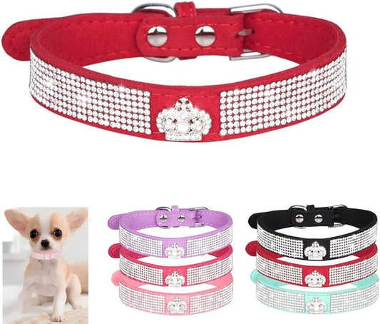 Serijoars Small Dog Collar with Rhinestone Crystal Diamond Colorful Bling Girl Puppy Cat Collars (XS, Red4)