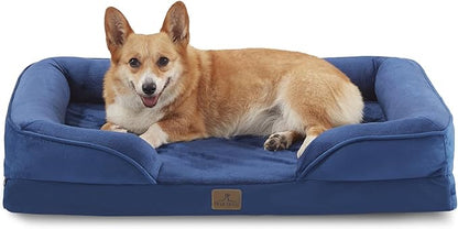 Bedfolks Orthopedic Dog Bed, Waterproof Dog Sofa Bed for Large Dogs, Egg Foam Pet Couch Bed with Removable Washable Cover and Nonslip Bottom, Navy Blue