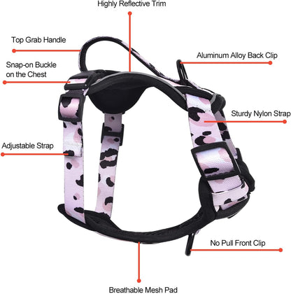 Petmolico Dog Harness for Small Dogs, Cute Harness Vest with Two Leash Clips and Soft Handle, Reflective Easy Walk Puppy Vest - Pink Leopard, Small