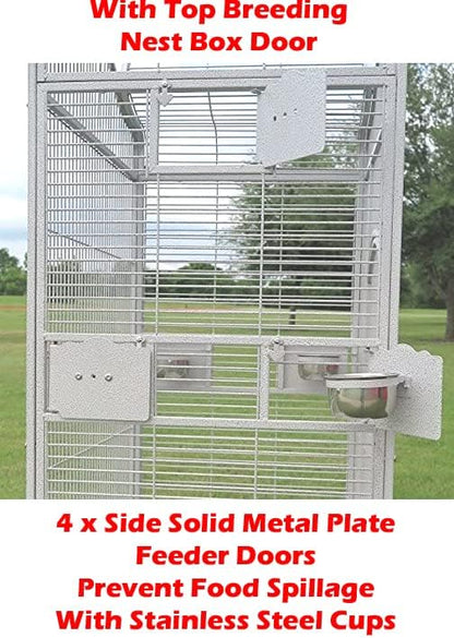4-Size / 2-Color, Large Double Ladders Open Play Top Wrought Iron Bird Parrot Parttot Finch Macaw Cockatoo Cage, Include Seed Guard and Toy Hook (24" W x 22" D x 63" H White Vein)
