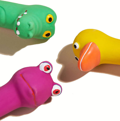 3 Pack Squeaky Latex Dog Toys Standing Stick Animal Puppy Fetch Interactive Play for Small Medium Dogs