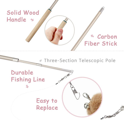 SONGWAY Interactive Cat Feather Toys - 7 PCS Cat Toys Set for Indoor Cats, Retractable Wand with Feather Tail Toy Refills, Kitten Toys Gift, Pink