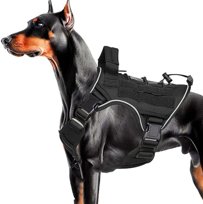 Heavy-Duty Tactical Dog Harness for Large Dogs, No Pull Adjustable Reflective Pet Vest with Molle System, K9 Military-Grade Control for Service Training, Outdoor & 10+ Breeds, Black, Medium
