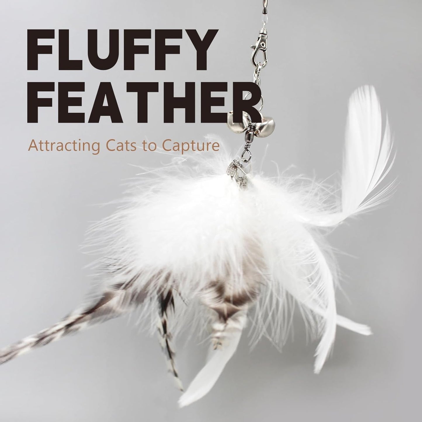 SONGWAY Cat Wand Toys for Indoor Cats - Cat Toy Set with Retractable Teaser Wand and 6 PCS Feather Toy Refills, Dragonfly Tassel Cat Toys Interactive, Black