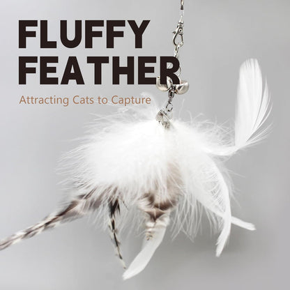 SONGWAY Cat Wand Toys for Indoor Cats - Cat Toy Set with Retractable Teaser Wand and 6 PCS Feather Toy Refills, Dragonfly Tassel Cat Toys Interactive, Black