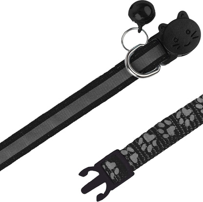 BANMODER 2 Pack Reflective Cat Collar Breakaway with Bell,Personalized Kitten Collars,Adjustable Safety Buckle Collar for Male Cats Girls & Boys (Black)