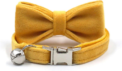 Personalized Cat Collar with Bells,Velvet Customized Small Cat Collar with Name Tag,Pet Collar with Name Phone Number Engraved ID Tags for Boy and Girl Kitten Cats (Turmeric)