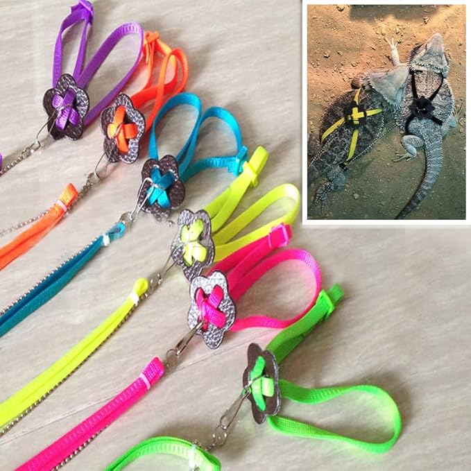 Adjustable 4.72inch Reptile Lizard Harness Leash,Turtle Lizard Pet Traction Belt Bearded Dragon Accessories Soft Small Pet Animal Harness Rope Outdoor Used(Blue)