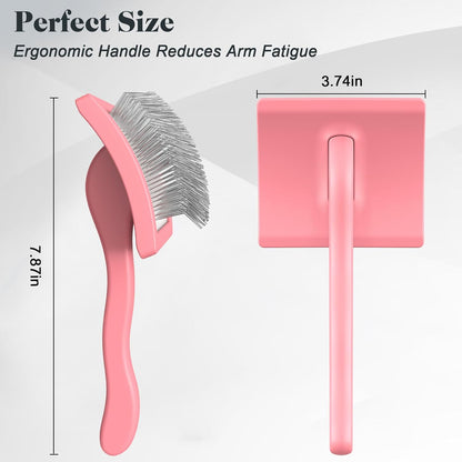 2PCS Slicker Brush for Dogs & Pet Comb,Professional Dog Grooming Brush (Goldendoodles,Poodles,Labradoodles) with Extra Long Pins to Effectively Remove Tangles, Knots and Mats (Light Pink Large)