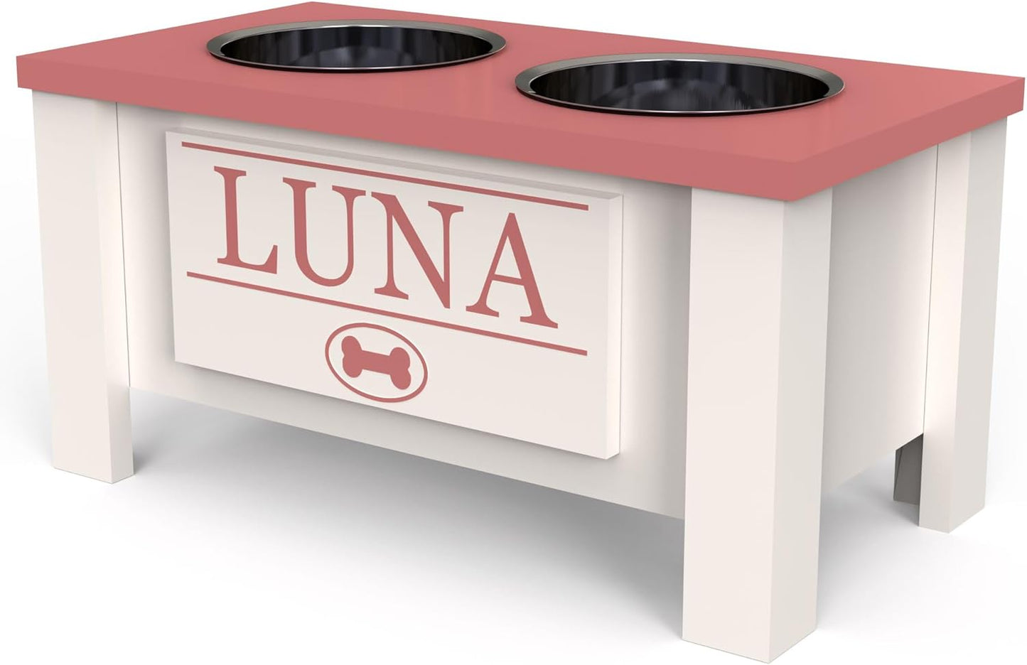 GrooveThis Woodshop - Personalized Elevated Dog Bowl Stand for Large, Medium, Small, X-Small Dogs - Stainless Steel Food and Water Bowls - Raised Dog Dish with Internal Storage (Medium, Magenta)