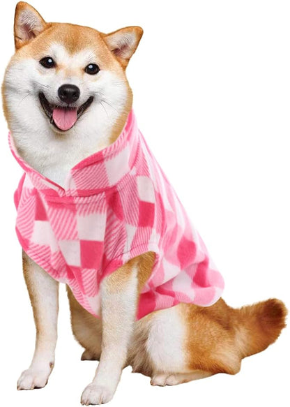 Kama Bridal Dog Spring Autumn Winter Coat - Pink & White Plaid Fleece Vest for Cats & Small/Medium Dogs