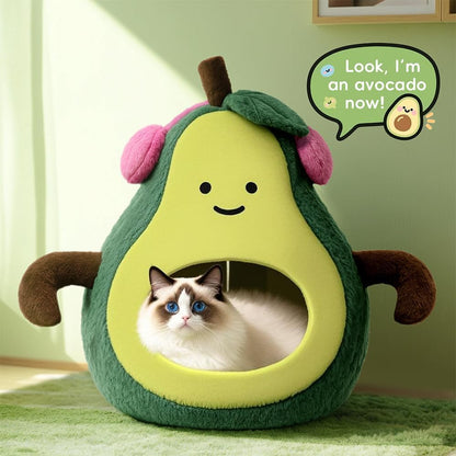 Cute Cat Beds for Indoor Cats, Small Dog Beds, Soft Washable Pet Beds for Kitten and Puppy, Funny Avocado Cat Cave, 19 Inches