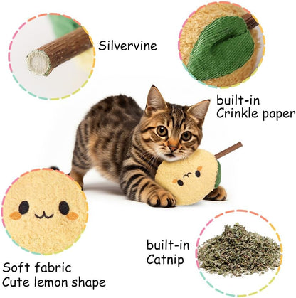 PAZ'S GIFT Catnip Toys - Cat Kick & Rope Toys for Indoor Play, Cat & Kitten Teething Chew Toys for Aggressive Chewing & Teeth Cleaning (Velvet Lemon)