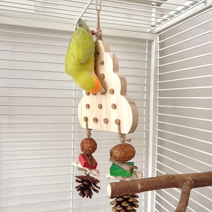 Parrot Chewing Stopper Toy, Wooden Biting Training and Foraging Bird Toys, Cork Treasure Hunt Games for Parakeets Conures Bird Intelligence and Emotions Random Color (A)