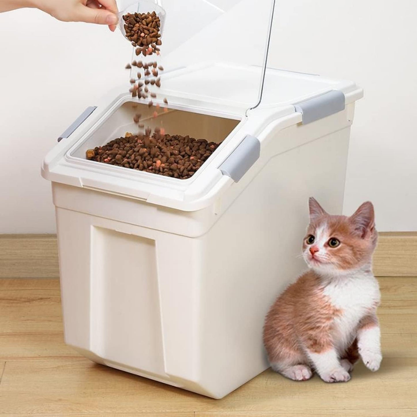 Large Flour Storage Container 25lb, 2 Pack BPA FREE Plastic Airtight Rice Storage Bin Pantry and Kitchen Food Organization, Barrel Measuring Cup and Airtight Lid for Sugar [Grey ]