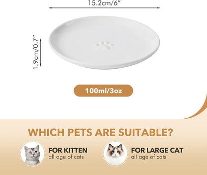 6.1'' Ceramic Wide Cat Dishes, Set of 3 Ceramic Cat Bowls, Indoor Kitten Feeding Wet & Dry Shallow Food Dish Anti Whisker Fatigue(3 Pcs, White)