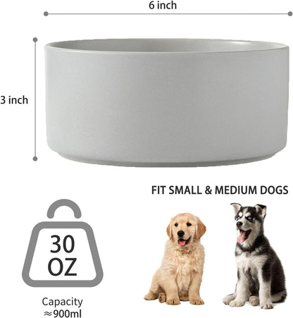 6'' Ceramic Dog Bowl - 30Oz Classic Dogs Food & Water Bowl for Small and Medium Breed Dogs, Heavy Duty Non-Slip Dog Dishes, Food Grade Stoneware Pet Bowl, Dishwasher & Microwave Safe, Grey