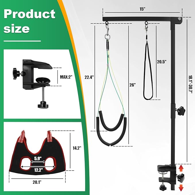 Dog Grooming arm with Restraint Loops, Adjustable Height(18.1"~30.7"),for Medium & Small Pets Bathing & Grooming