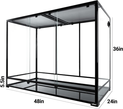 OIIBO 180 Gallon Large Reptile Terrarium, 48" x 24" x 36" Glass Reptile Tank Tall & Wide Terrarium Tank with Double Sliding Door Top Screen Ventilation Habitat