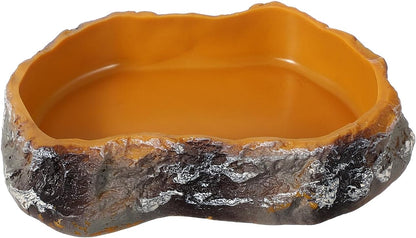 Reptile Food Bowl, Reptile Feeding Dish Corner Bowl Water Resin Rock Worm Feeder Dish S (5.1 in, Orange), Intended for Lizards/o/Scaled Pet/Leopard o/Spiders