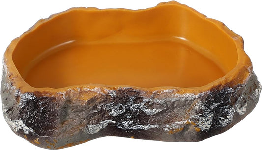 Reptile Food Bowl, Reptile Feeding Dish Corner Bowl Water Resin Rock Worm Feeder Dish S (5.1 in, Orange), Intended for Lizards/o/Scaled Pet/Leopard o/Spiders