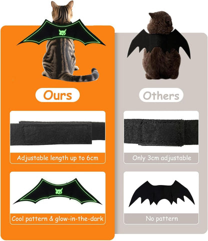 Glow in The Dark Bat Wings Pet Costume, Cat Bat Wings for Halloween Party Decoration, Light Up Pet Collar Leads Cosplay Bat Costume, Cute Puppy Cat Dog Dress Up Accessories ﻿