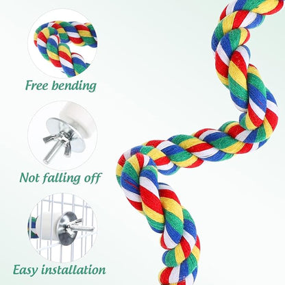 Colorful Bird Rope Perch Stand, Birdcage Swing Spiral Toys, Bird Climbing Standing Bungee Rope Perches Chew Toys Cage Accessories for Cockatiels Parrots Birds (40CM/15.7inch)