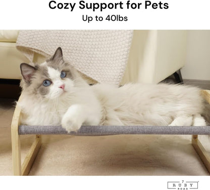 7 Ruby Road Elevated Cat Bed Cot with 2 Washable Covers, Wooden Cat Hammock Bed Chair, Modern Raised Pet Beds & Furniture for Indoor and Large Cats, Kitten, Dog, Puppy and Small Dogs