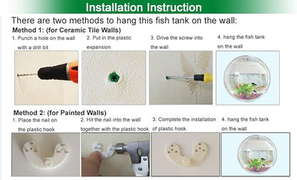 Hanging Wall Mounted 1 Gallon Fish Tank Bowl Aquarium Wall Decor Plant Fish Bubble - Clear (Large)