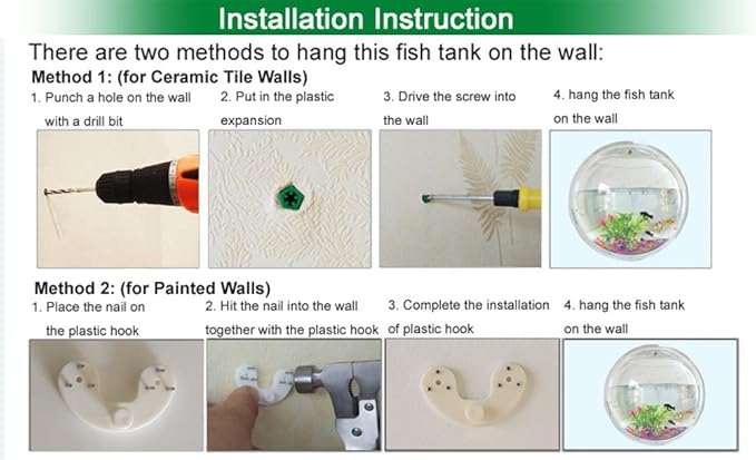 Hanging Wall Mounted Fish Bowl Betta Tank Aquarium Wall Decor Plant Fish Bubble - Clear (Medium)