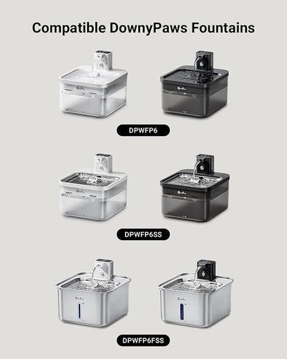 DownyPaws 6 Packs Replacement Filters for Battery Operated Cat Water Fountain Cordless Wireless DPWFP6, 3 Months Set of Replacement Filters