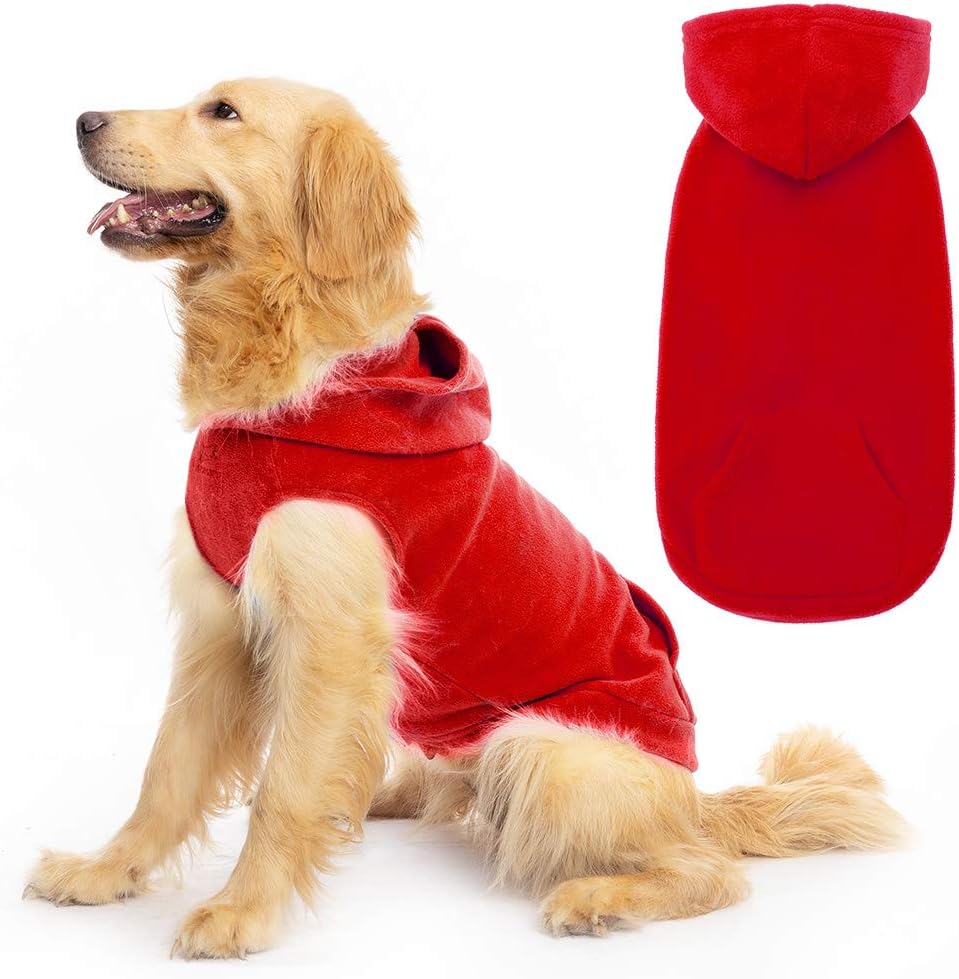 EXPAWLORER Dog Hoodie Fleece Sweater Vest, Hooded Dog Sweatshirt Fall Winter Pet Clothes with Leash Hole, Sleeveless Warm Cozy Puppy Clothing for Cat Small Medium Large Dogs Girl Boy, Red XXL