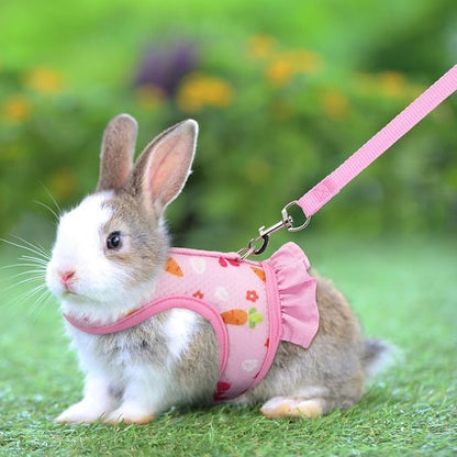 Rabbit Harness and Leash Set,Proof Walking Escape Cute Floral Mesh Vest Breathable Rabbit Costumes for Bunny, Hiking, Training for Ferret Kitten Puppy Small Animals Pink S