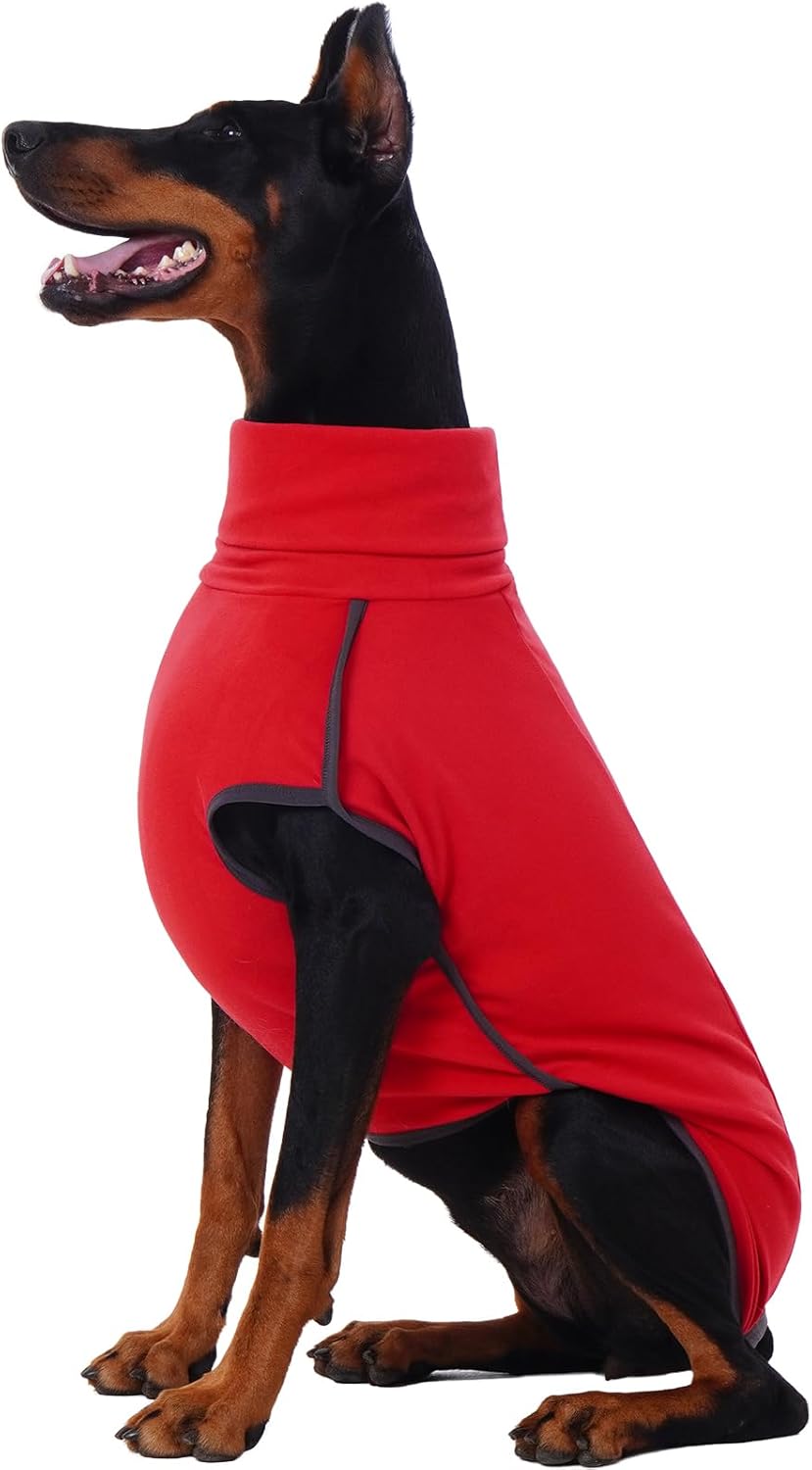 ROZKITCH Dog Winter Coat Soft Pullover Pajamas, Pet Windproof Warm Cold Weather Jacket Vest Cozy Jumpsuit Apparel Outfit Clothes for Xmas Walking Sleep BrightRed 2XL