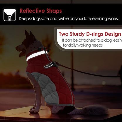 AOFITEE Dog Coat, Warm Dog Jackets for Large Dogs, Reflective Turtleneck Dogs Winter Coat with Harness Built in, Waterproof Windproof Pet Snow Jacket Fleece Vest for Cold Weather, Christmas Red XXL
