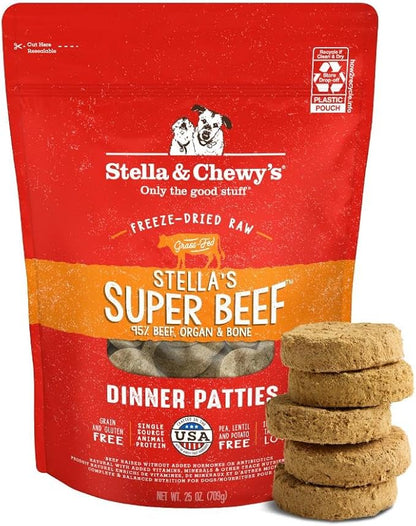 Stella & Chewy's Freeze-Dried Raw Dinner Patties - Beef Recipe - High Protein Grain-Free Puppy & Dog Food - Perfect For Picky Eaters - 25 oz