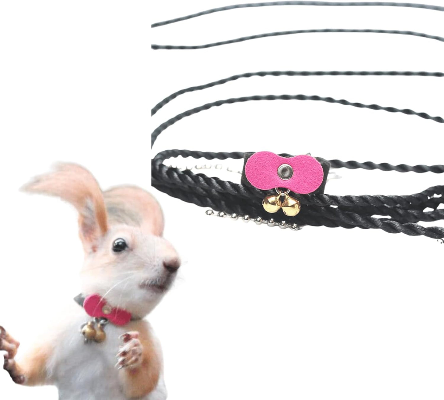 Squirrel Chipmunk Traction Rope Strap Anti-Biting Chain Rope, Small Animal Walking Collar Harness with Lead Leash for Hamster Gerbil Rat Mouse Ferret Chinchilla (Pink)