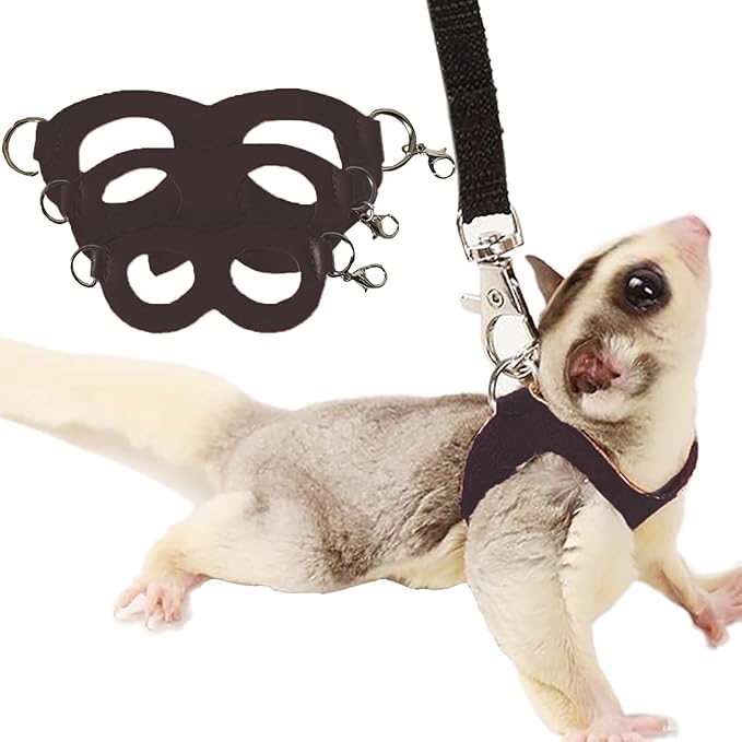 3 Pack Sugar Glider Harness and Leash Set Small Animal Training Walking Vest for Squirrel Hamster Rat-Black