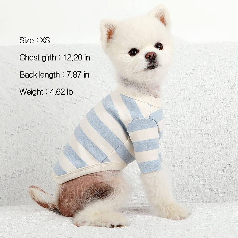 Dog Cotton Shirts for Small and Large Dogs Rugby Striped T-Shirts Soft Breathable Dog Shirt pet Clothes (Medium, Ivory/Blue)