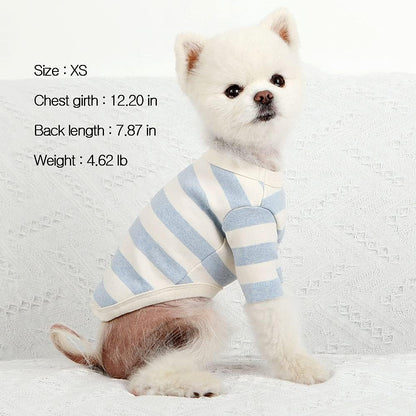 Dog Cotton Shirts for Small and Large Dogs Rugby Striped T-Shirts Soft Breathable Dog Shirt pet Clothes (Small, Ivory/Blue)