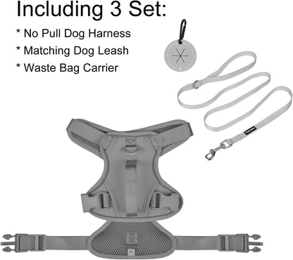 Petmolico Dog Harness for Small Dogs, Cute Harness Vest with Two Leash Clips and Soft Handle, Reflective Easy Walk Puppy Vest - Grey, Medium