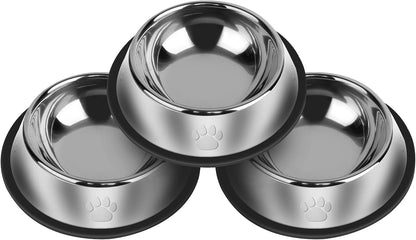 3Pcs Stainless Steel Dog Bowls Set with Dog Paw Pattern- Non-Slip Food and Water Bowl 54 Oz - Dishwasher-Safe, Rust Resistant Metal Pet Bowls for Small/Medium/Large Sized Pets