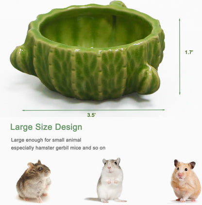 Hamster Food Bowl, 2 Packs Cactus Food & Water Bowls Ceramic Feeding Drinking Bowl Food Dish for Small Animals Gerbil Dwarf Hamster Rat Mice Guinea Pig(Green+Dark Green)