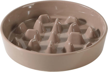 Ceramic 3.2 Cup Dog Bowl Slow Feeder, 9.5 inch Slow Pet Food Dish for Large Dog, Stop Bloat, Preventing Choking(Single Bowl, Brown Coffee)